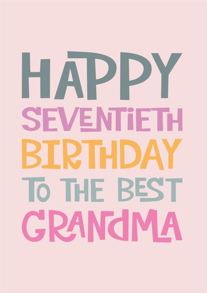 Classic 70th Birthday Card - For Grandma - Typography created by Poppy Lane