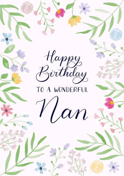 Pretty Birthday Card - For Nan - Flowers created by Nicki O'Donoghue Studio