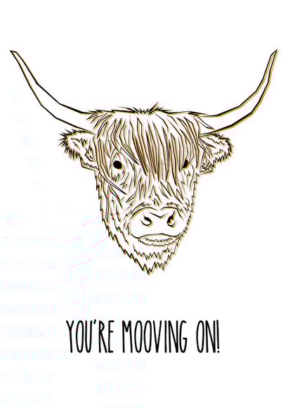 Highland Cow You're Moving On card created by Freja Norse Illustrations