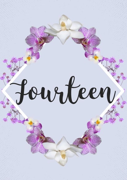 Floral ‘Fourteen’ 14th Birthday Card for 14 Year Old Girls created by Evezee