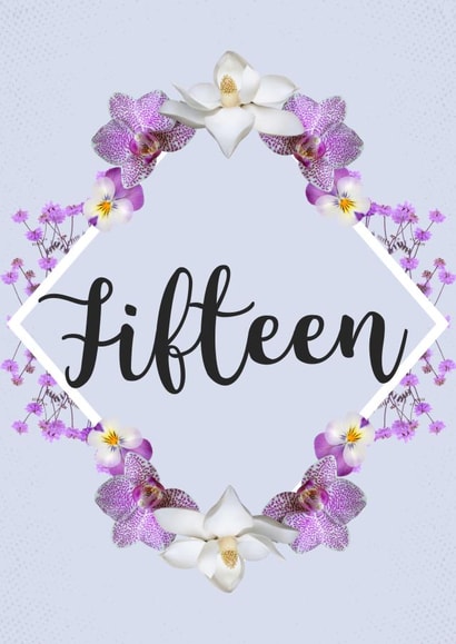 Floral ‘Fifteen’ 15th Birthday Card for 15 Year Old Girls created by Evezee