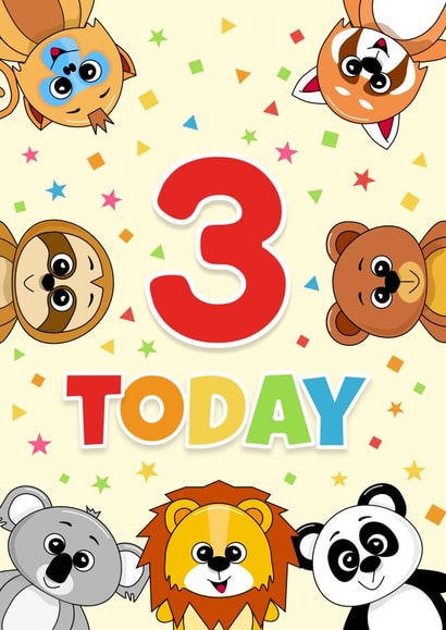 3 Today Birthday Card -  Baby Animal 3rd Birthday card created by RoleyOleyMoley