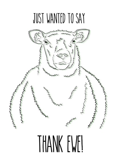 Thank Ewe Sheep Card created by Freja Norse Illustrations