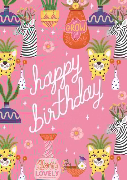Groovy animal and plant happy birthday card created by Katie Brookes