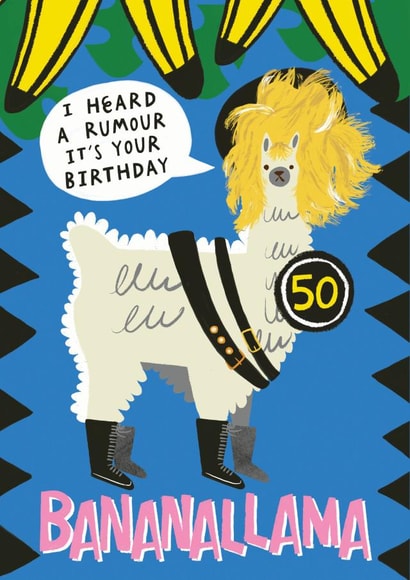 50th Birthday Banana Llama card created by @AimeeStevens.Design