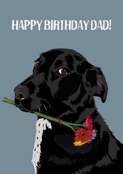 Dog with Flowers Birthday Card for Dad created by Perkins & Morley