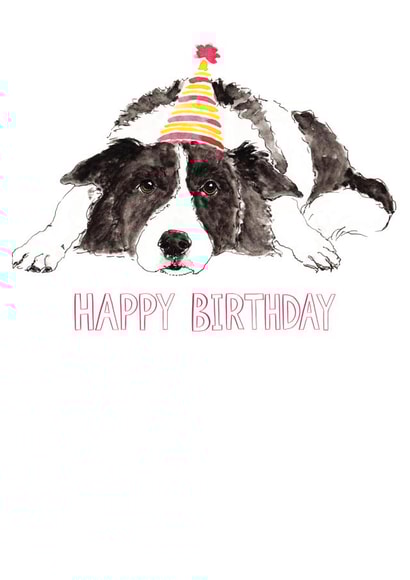 Border collie happy birthday card created by Bramble Designs