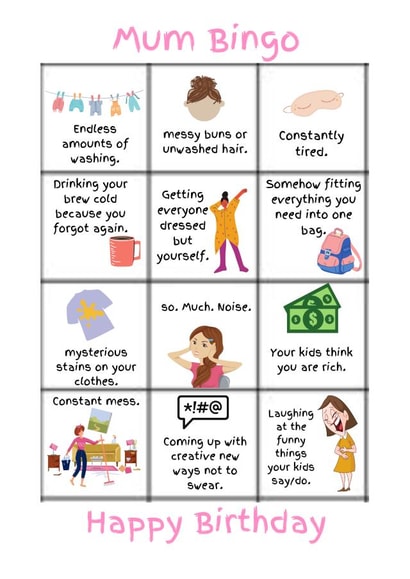 Mum birthday bingo created by SimplyJen
