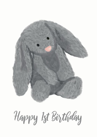 JellyCat Inspired Toy Rabbit First Birthday Card created by Sarah, Spark Prints & Designs