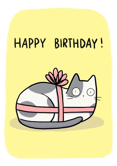 Happy Birthday Cat And Ribbon Gift created by Camille Medina