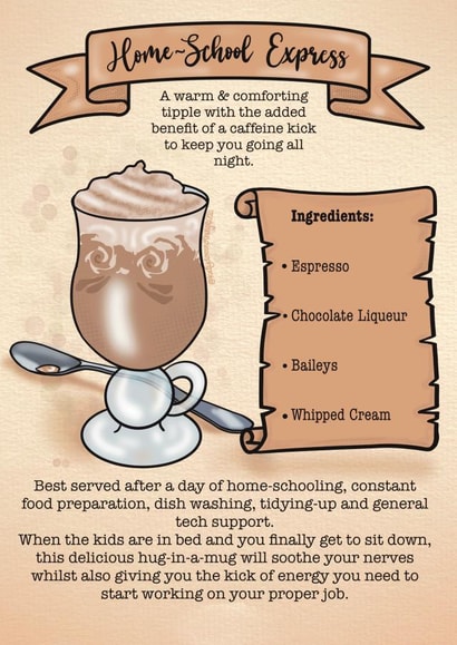 Home-School Express Pandemic Cocktail Card created by Katy Does Nothing