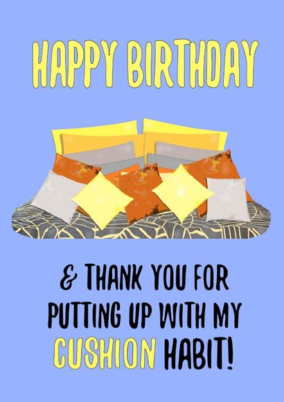 Cushion habit birthday card created by Stephanie Scala