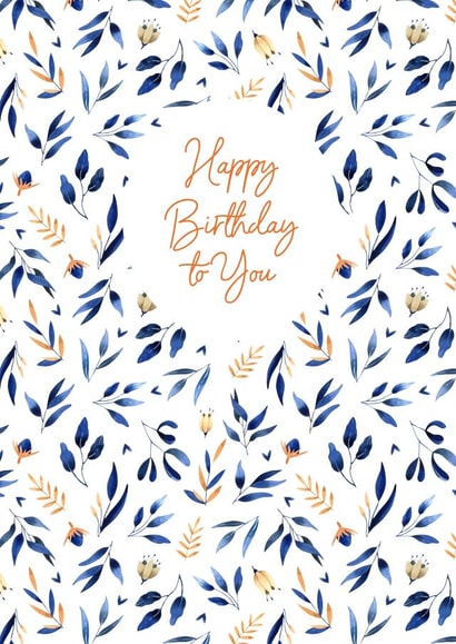 Birthday card with dark blue snd orange ornament. created by Julia Mezhniakova