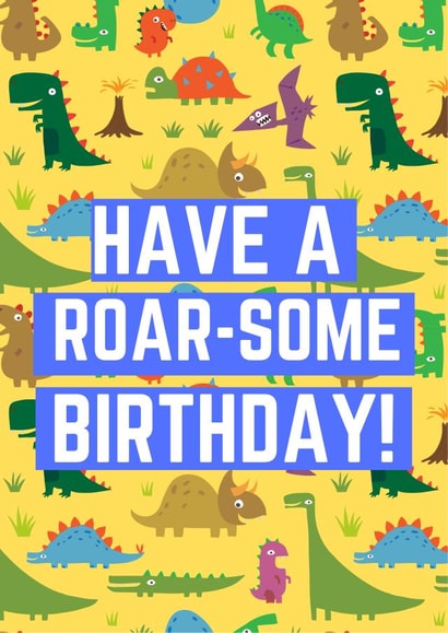 Dinosaur birthday card yellow created by Joshu.a Designs