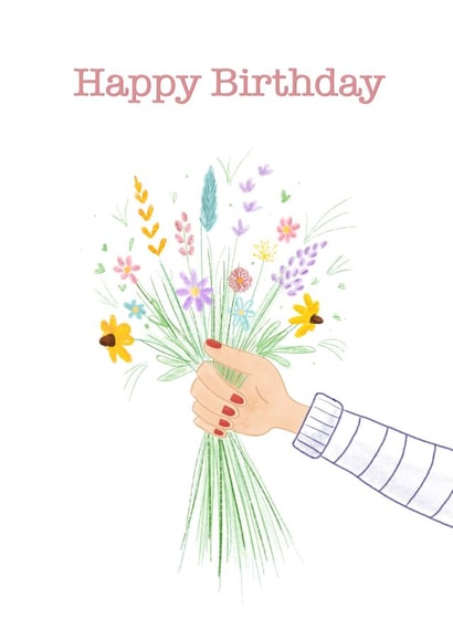 Happy Birthday - bunch of flowers hand drawn card created by Molliemadethis