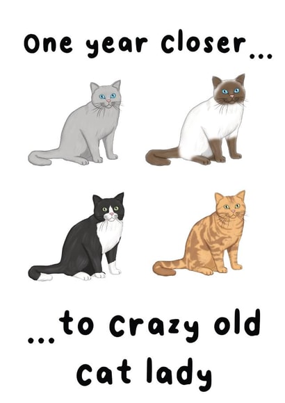 Crazy cat lady birthday card created by The Galactic Panda