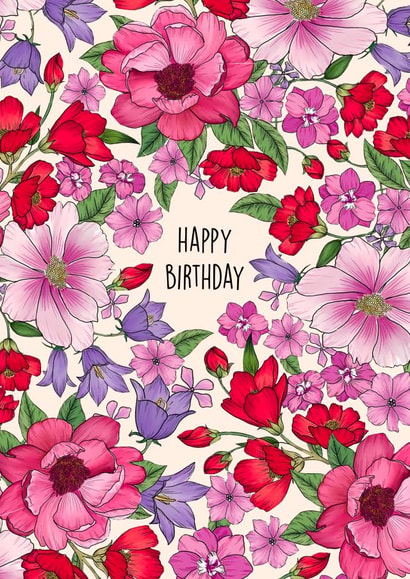 Pretty Birthday Card - For Her - Flowers created by Poppy & Mabel 