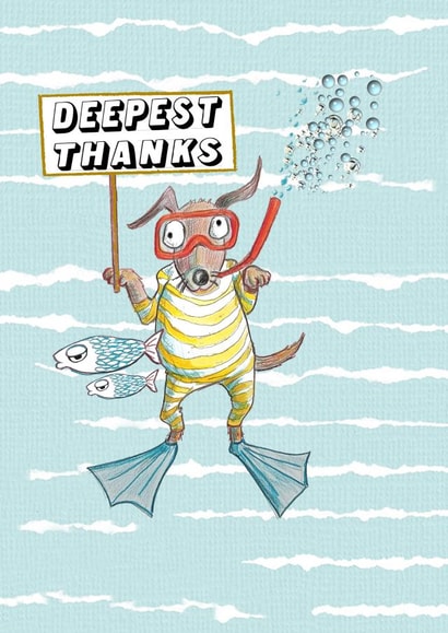 Snorkelling dog deepest Thank You card created by June Malone