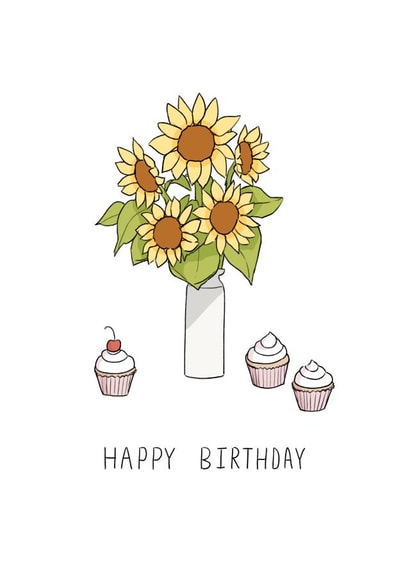 Pretty Birthday Card - Sunflowers - Cupcakes created by Cloudy Sorbet