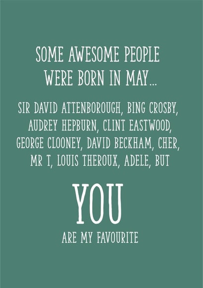 Awesome people were born in May Birthday card 1001 created by Yay Days
