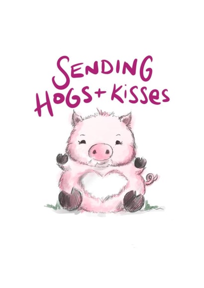 Hugs and kisses cute pig card created by @doublepea_designs
