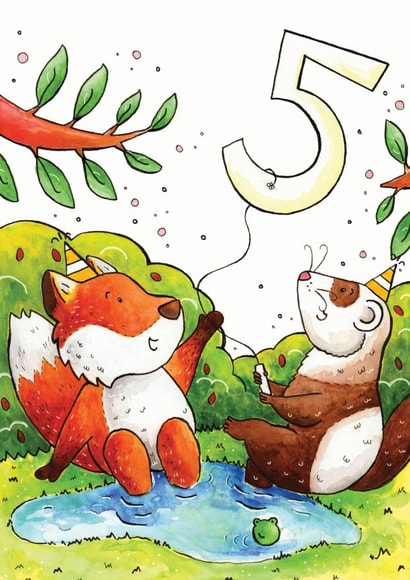 Fox and Ferret Fifth Birthday Card created by Vicky Kuhn