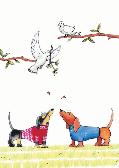 Two Dachshunds and Turtle Doves love card created by Nick Budd