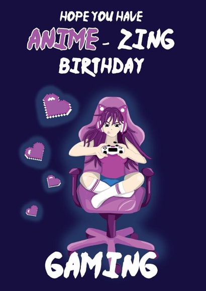 Anime-zing Gamer Birthday Card 1001 created by @Cupsie's Creations