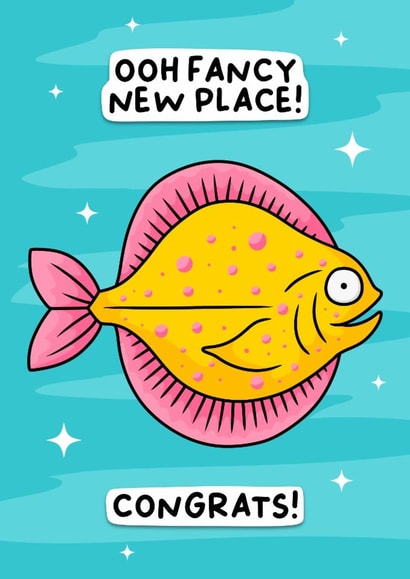Funny Fish Pun New Home Card - Plaice - Ooh Fancy New Place! Congrats! created by Wafflemamaart