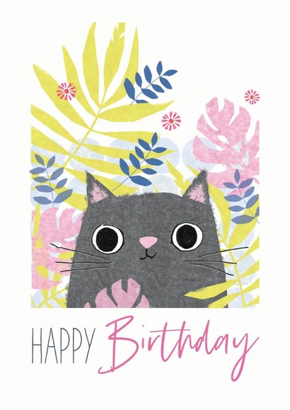 Cat Happy Birthday Tropical card, cute, funny created by Clare Joys