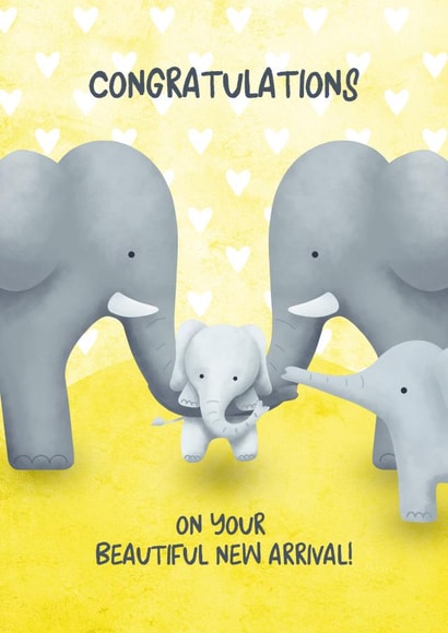 Family of four New Baby Elephant card created by Evie Garnett Designs