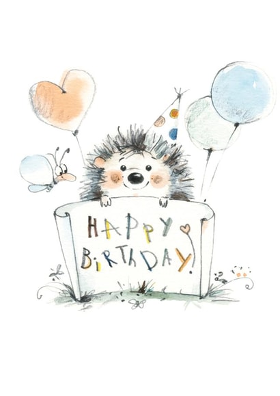happy birthday card with cute hedgehog created by Natallia Bushuyeva