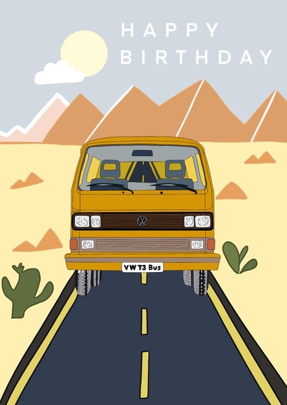 T3 Volkswagen Campervan adventure birthday card created by Phoebe