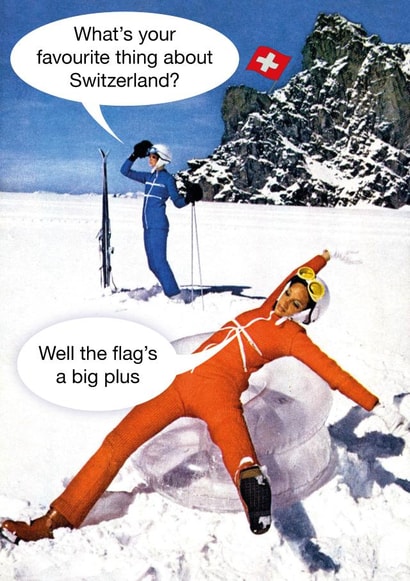 Swiss Flag funny vintage ski card created by kissmekwik