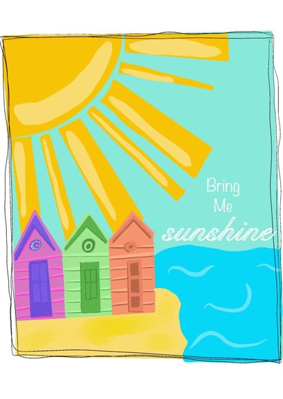 Beach huts and sunny sea card created by Create a Storm