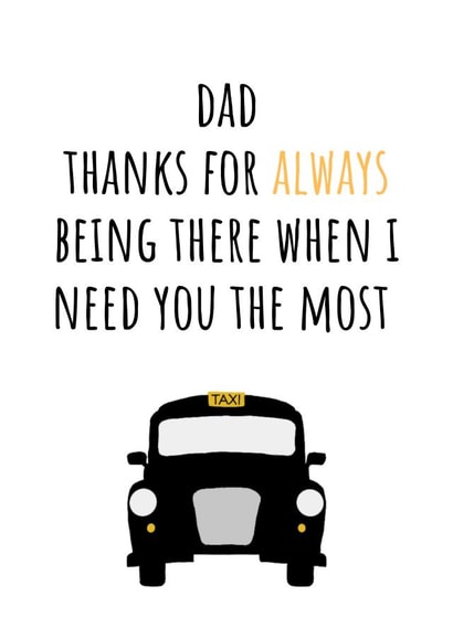 Funny Father’s Day taxi card created by Amy (Hedgecards)