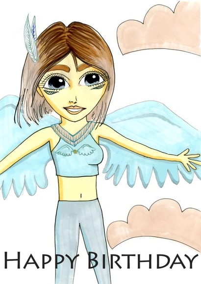 Angel girl birthday card created by angelic artworks