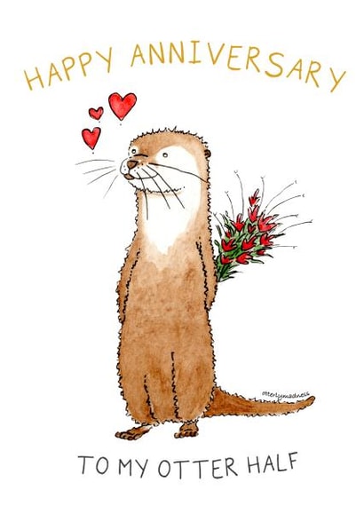 Popmazing Süße Otter-Jubiläumskarte „Happy Anniversary To My Otter Half“ – Lustige Karte Für Ehemann/Ehefrau, 12,7 X 17,8 Cm