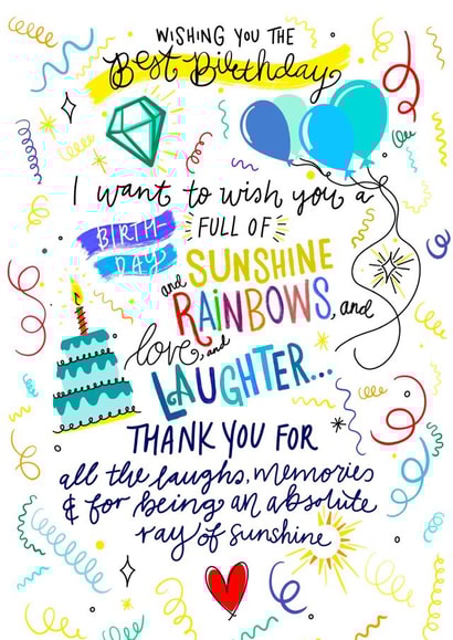 Sunshine and Rainbows Best birthday card created by daminidesigns