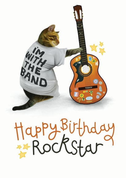 Cat and guitar birthday card created by Hot Dog greetings