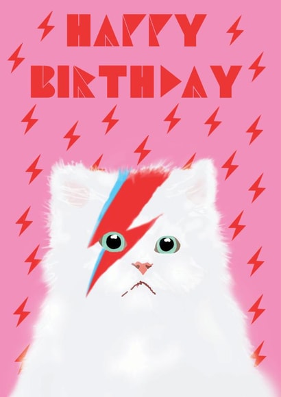 David Bowie Cat Pink Birthday Card created by @ChildstarSamantha