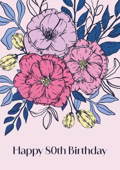 Classic 80th Birthday Card - For Her - Flowers created by Sazerelli Designs