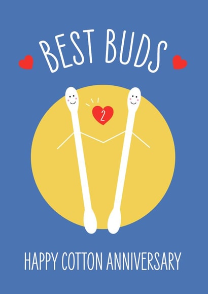 Cute Cotton Bud Pun Anniversary Card - 2 Years - Best Buds Happy Cotton Anniversary created by Frankie Jackson