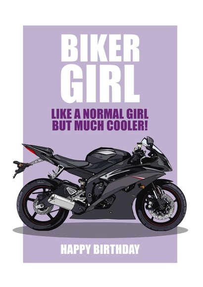 BIKER GIRL Motorbike Birthday Card. created by RetroMotion Artwork