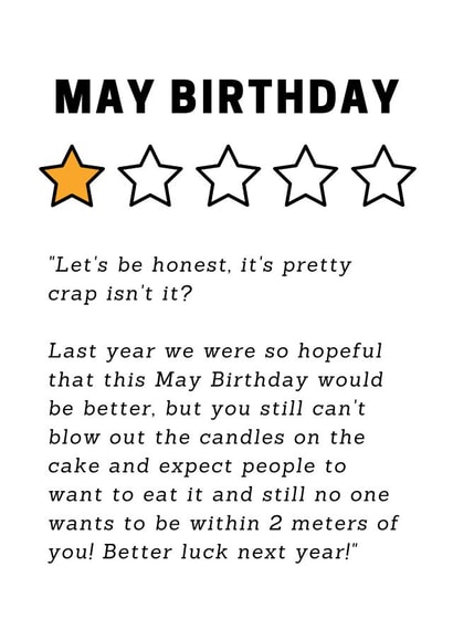 Funny May Birthday Review Card created by Requin Prints