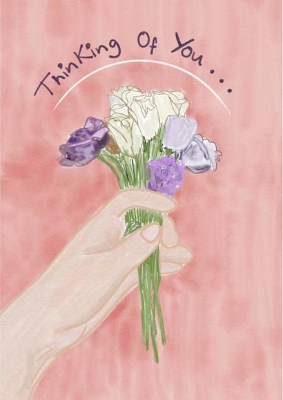 Thinking of you - Holding flowers card created by Amelia Paveley