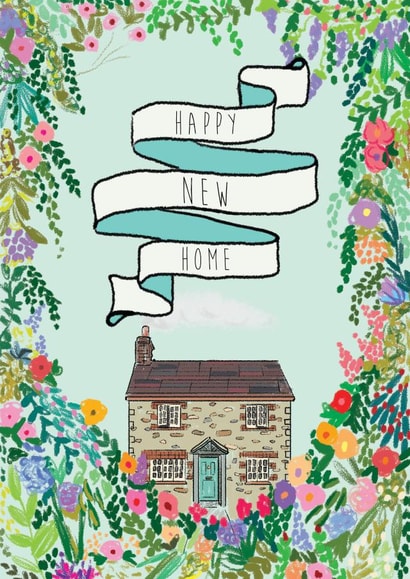 Traditional New Home Card - House - Flowers - Happy New Home created by Happy Beespoke Designs