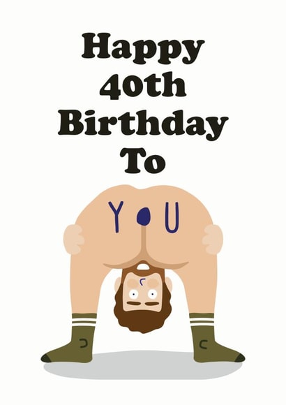 Cheeky Naked 40th birthday card for him created by Studio Boketto