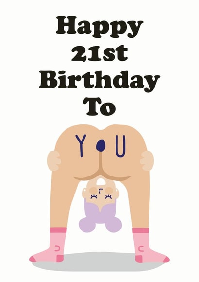 Cheeky nude bum 21st birthday card for her created by Studio Boketto