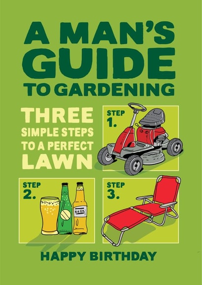 A funny man’s guide to gardening birthday card. created by The Typecast Gallery